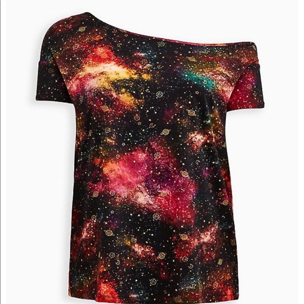 Torrid Active wear cosmos galaxy off shoulder wicking top